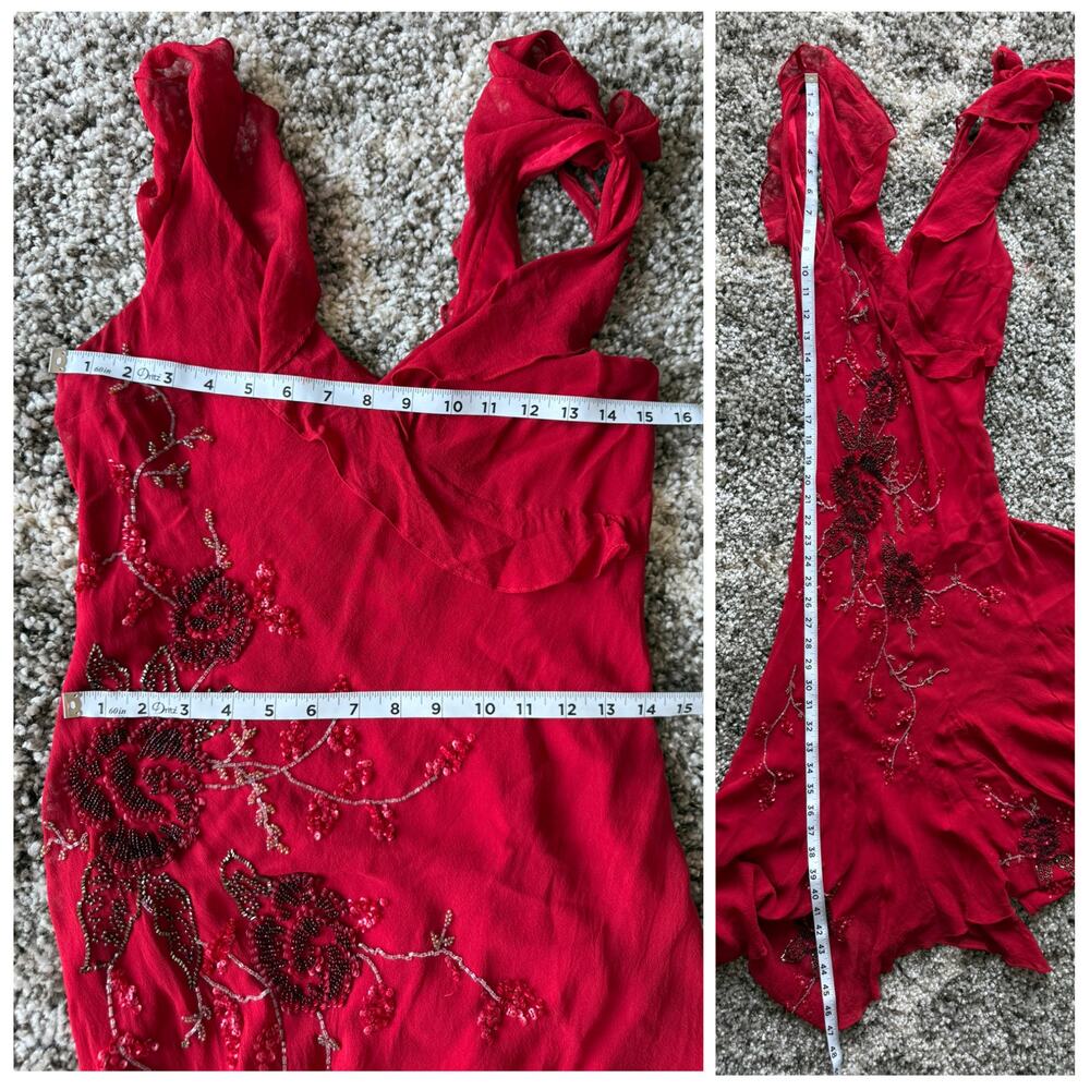 FLAWED Vintage Sue Wong Y2K Red Beaded Embroidered Asymmetrical Dress 12 S XS - Picture 12 of 17